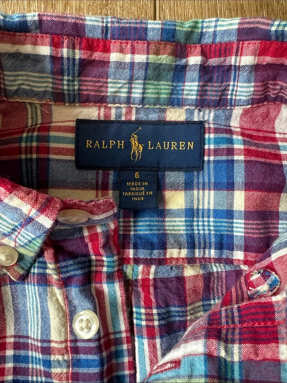 Ralph Lauren Plaid Button Down Shirt Boys Size 6 Red Blue Green Short Sleeve